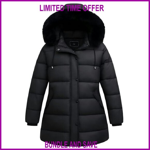 Plus Size Down Coat Waterproof Windproof Detachable Hood Flannel Lined - Picture 2 of 6